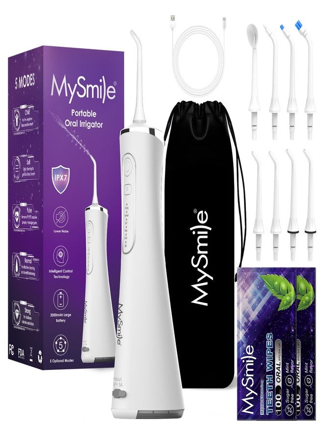 MySmile LP211 Water Flosser Cordless for Teeth, 5 Modes Portable Oral Irrigator, 260ML Water Dental Picks for Sensitive Teeth Cleaning, IPX7 Travel Rechargeable Water Flossing &2 Teeth Wipes - Image 1
